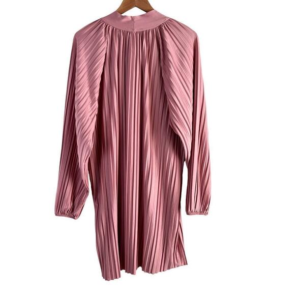 Zara Pleated Long Sleeve Tie-Neck Mini Dress in Dusty Rose Pink Bloggers Fave, M - Picture 13 of 16